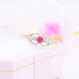 1.2ct Round Cut Pink Ruby Engagement Ring Petite Minimalist 14k Yellow Gold Over