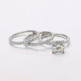 2ct Cushion Simulated Diamond Full Eternity Trio Ring Set 14k White Gold Plated