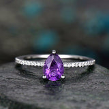 0.9Ct Pear Cut Purple Amethyst Solitaire Engagement Ring 18K White Gold Finish