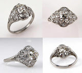 3Ct Round Diamond Vintage Art Deco Filigree Engagement Ring 14K White Gold Over