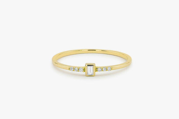 Thin Minimalist Engagement Ring 0.5ct Baguette Cut Diamond 14k YellowGold Finish