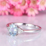 1.3ct Oval Cut Blue Aquamarine Engagement Ring Solitaire 14k White Gold Finish