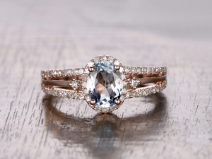 2.6ct Oval Cut Blue Aquamarine Engagement Ring Split Shank 14k Rose Gold Finish