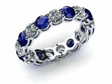 2ct Round Cut Blue Sapphire Eternity Wedding Band Ring 14k White Gold Finish