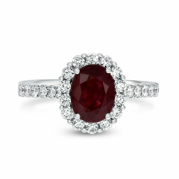 2.3ct Engagement Ring Oval Cut Pink Ruby Diamond Accent Halo 14k White Gold Over