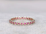 1ct Round Cut Pink Sapphire Wedding Band Bezel Set Stackable 14k YellowGold Over