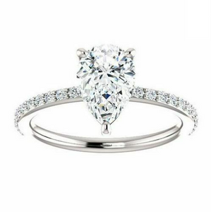 1.5Ct Pear Cut Diamond Solitaire with Accent Engagement Ring 14K White Gold Over