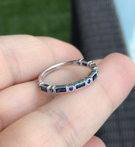 2ct Baguette Round Blue Sapphire Half Eternity Wedding Band 14k White Gold Over