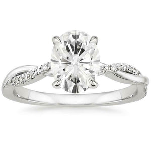 4ct Oval Cut Diamond Engagement Ring 14k White Gold Finish Twist Shank Solitaire