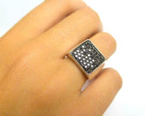 3ct Engagement Ring Round Cut Black Diamond Square Cluster 14k White Gold Finish