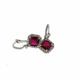 2ct Asscher Cut Pink Ruby Diamond Halo Drop Earrings 14k White Gold Finish