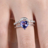 1.3ct Heart Cut Blue Tanzanite Bridal Set Engagement Ring 14k WhiteGold Finish