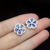 2.5ct Pear Cut Blue Sapphire Flower Design Stud Earrings 14k White Gold Finish