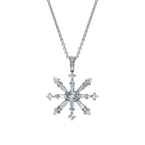 3Ct Baguette Cut Diamond Snowflake Pendant 14K White Gold Finish WITH CHAIN