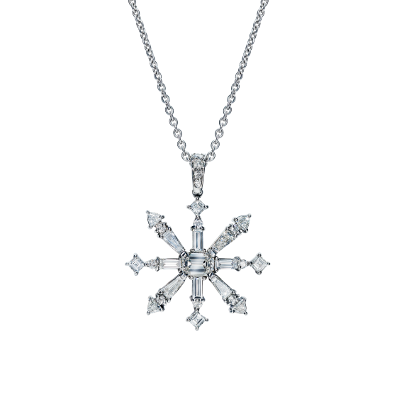 3Ct Baguette Cut Diamond Snowflake Pendant 14K White Gold Finish WITH CHAIN