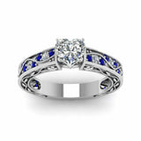 1.5ct Heart Cut Antique Filigree Solitaire Engagement Ring 14k White Gold Finish