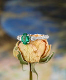 1.2ct Oval Cut Emerald Trilogy Engagement Ring with Accent 14k White Gold Finish