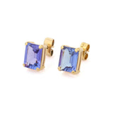 2ct Stud Earrings Emerald Cut Blue Tanzanite Solitaire 14k Yellow Gold Finish