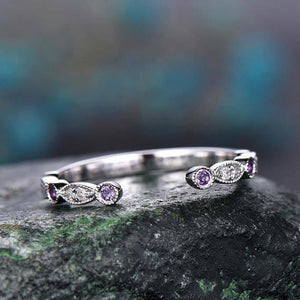 1ct Round Cut Purple Amethyst Wedding Band Half Eternity Open 14k WhiteGold Over