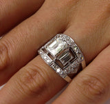 6Ct Emerald Cut Diamond Unique Wide Cocktail Engagement Ring 14K White Gold Over