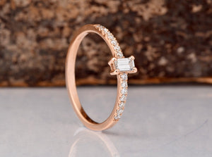 Accents Solitaire Engagement Ring 1ct Baguette Cut Diamond 14k Rose Gold Finish