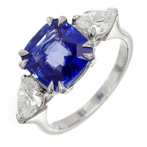 3ct Cushion Cut Blue Sapphire Engagement Ring Unique Trilogy 14k White Gold Over