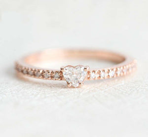 Solitaire with Accent Engagement Ring 1ct Heart Cut Diamond 14k Rose Gold Finish