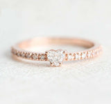 Solitaire with Accent Engagement Ring 1ct Heart Cut Diamond 14k Rose Gold Finish