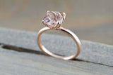 1ct Cushion Cut Morganite Lotus Flower Petal Solitaire Ring 14k Rose Gold Finish