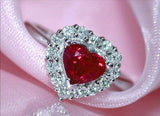 3Ct Heart Cut Pink Ruby Diamond Halo Love Engagement Ring 14K White Gold Finish