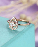 1ct Round Cut Peach Morganite Water Drop Engagement Ring 14k Rose Gold Finish