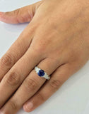 1.5ct Round Cut Blue Sapphire Floral Petal Solitaire Ring 14k White Gold Finish