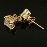 1ct Asscher Cut Diamond Dual Prong Solitaire Stud Earrings 14k Yellow Gold Over