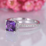 1.5ct Princess Purple Amethyst Engagement Ring Round Accents 14k White Gold Over