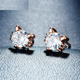 1.6ct Round Cut VVS1D Diamond Cute Cat Design Stud Earrings 14k Rose Gold Finish