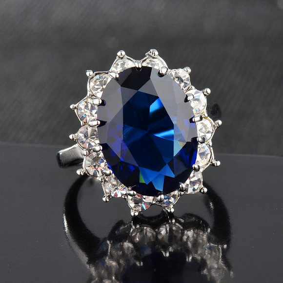 2ct Oval Cut Blue Sapphire Engagement Ring 14k WhiteGold Finish Flower Solitaire