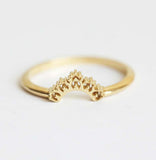 Simple Filigree Crown Wedding Band Ring 14k Yellow Gold Finish