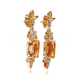 2ct Emerald Simulated Morganite Floral Dangling Earrings 14k Yellow Gold Plated