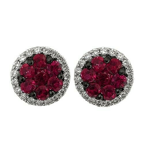 2Ct Round Cut Pink Ruby Cluster Diamond Halo Stud Earrings 14K White Gold Finish