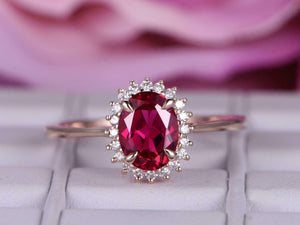 1.8ct Oval Cut Pink Ruby Diamond Floral Halo Solitaire Ring 14k Rose Gold Finish