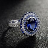 2.3ct Oval Cut Blue Sapphire Engagement Ring 14k White Gold Finish Double Halo