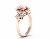 2ct Emerald Cut Morganite Diamond Halo Floral Engagement Ring 14k Rose Gold Over