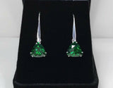 1.2ct Drop Earrings Trillion Cut Green Emerald Solitaire 14k White Gold Finish