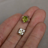 1ct Cushion Cut Green Peridot Solitaire Stud Earrings 14k White Gold Finish