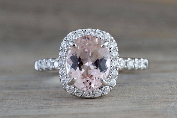 1.7ct Oval Cut Peach Morganite Solitaire Engagement Ring 14k White Gold Finish