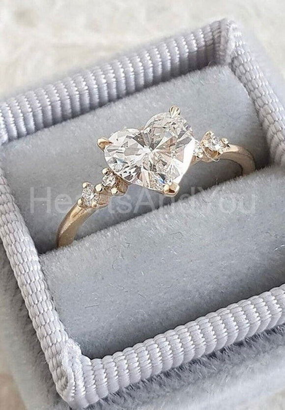 1ct Heart Simulated Diamond Five Stone Engagement Ring 14k Yellow Gold Plated