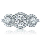 2.4ct Round Cut Diamond Engagement Ring Trilogy Halo Design 14k WhiteGold Finish