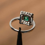 1.4ct Princess Green Emerald Halo Solitaire Engagement Ring 14k WhiteGold Finish