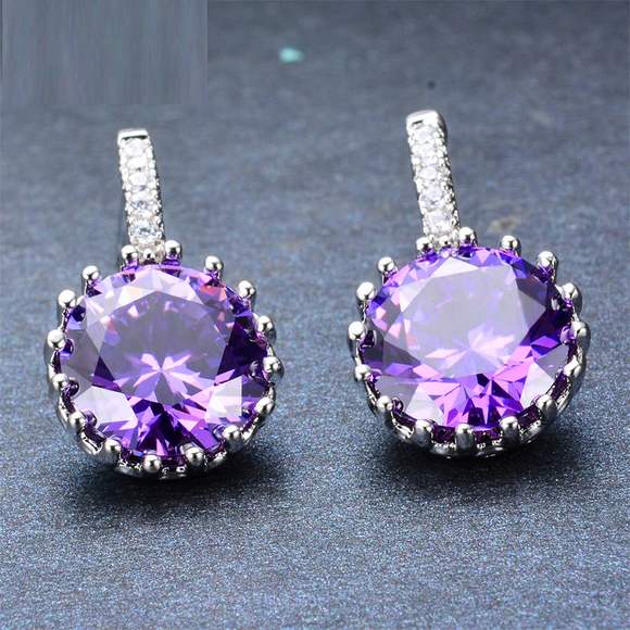 2ct Round Cut Purple Amethyst Fancy Stylish Drop Earrings 14k White Gold Finish