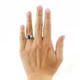 3ct Emerald Cut Blue Sapphire Engagement Ring Diamond Trilogy 14k WhiteGold Over